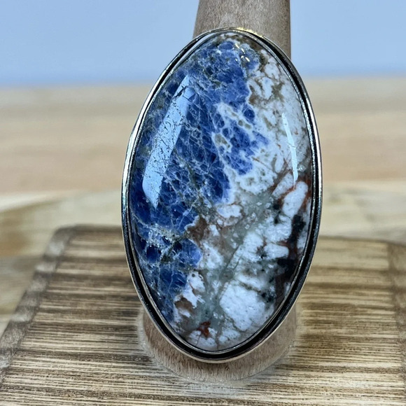 Artisan Jewelry - BLUE SODALITE GEMSTONE RING 925 SILVER OVERLAY SIZE 9.5